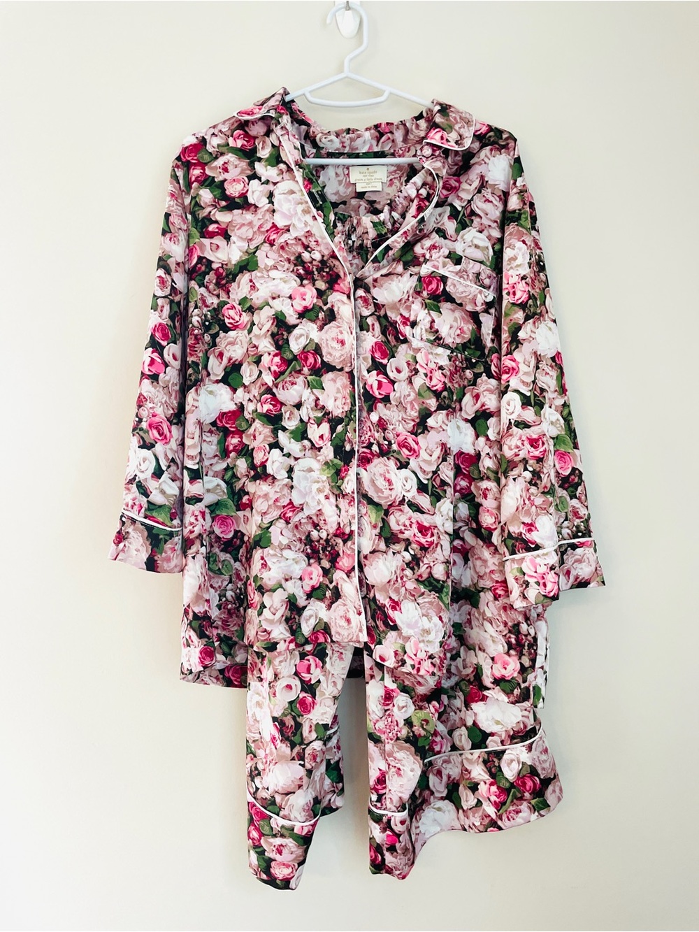 Kate Spade Pink Roses Botanical Long Sleeve Pajamas Pants Set Size L Sleepwear
